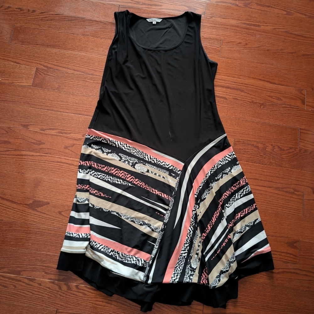 Cleo Asymmetrical Flowy Black and Pink Dress